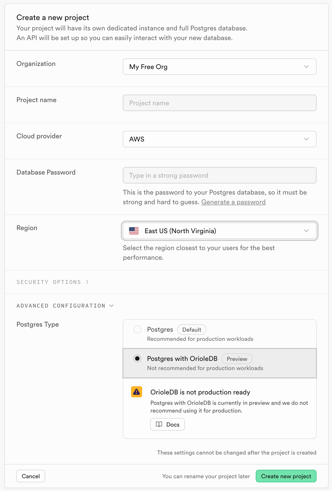 Creating OrioleDB project